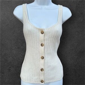 American Eagle Ivory Button-Front Ribbed Knit Tank Top NWT